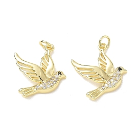Brass Micro Pave Black Cubic Zirconia Pendants, Bird Charms, Long-Lasting Plated, Rack Plating, Lead Free & Cadmium Free