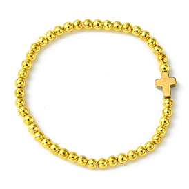 4mm Round Synthetic Non-magnetic Hematite Beaded Stretch Bracelets, Cross Bracelets for Women