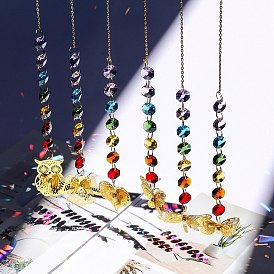 Glass Colorful Octagonal Beads Hanging Ornaments, Metal Window Rainbow Maker Hanging Suncatcher for Home Garden Porch Decoration