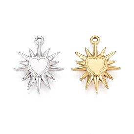 304 Настройки кабошон из нержавеющей стали кулон, ионное покрытие (ip), солнце