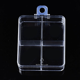 Polystyrene Bead Storage Containers, with Cover and 4 Grids, for Jewelry Beads Small Accessories, Rectangle