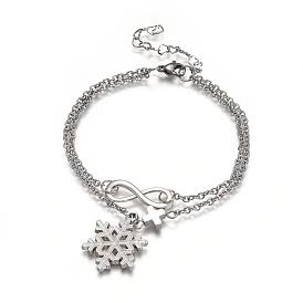 Christmas Theme, 304 Stainless Steel Multi-strand Charm Bracelets, with Alloy Enamel Pendants and Brass Findings, Snowflake
