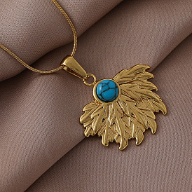 316 Женские ожерелья из хирургической нержавеющей стали с подвеской в виде подсолнуха из синтетической бирюзы, глубокое синее небо