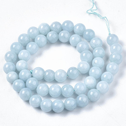 Natural Chalcedony Beads Strands, Imitation Aquamarine, Dyed & Heated, Round