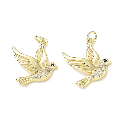 Brass Micro Pave Black Cubic Zirconia Pendants, Bird Charms, Long-Lasting Plated, Rack Plating, Lead Free & Cadmium Free
