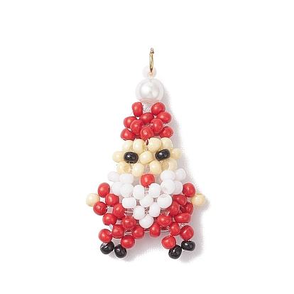 Подвески Санта-Клауса из стеклянных бус, со стеклянными жемчужными бусинами и 304 петлями из нержавеющей стали