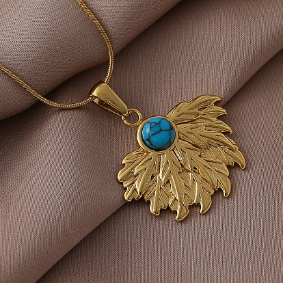316 Женские ожерелья из хирургической нержавеющей стали с подвеской в виде подсолнуха из синтетической бирюзы, глубокое синее небо