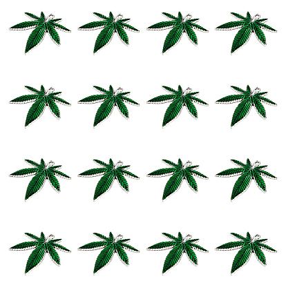 16 шт. Подвески из сплава эмали, форма листа, зелёные