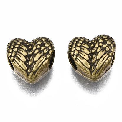 Tibetan Style Alloy European Beads, Heart, Large Hole Beads, Cadmium Free & Lead Free, 11x11.5x7.5mm, Hole: 4.5mm, about 368pc/1000g