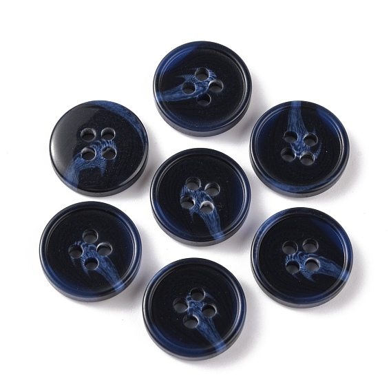 Resin Button, 4-hole, Flat Round