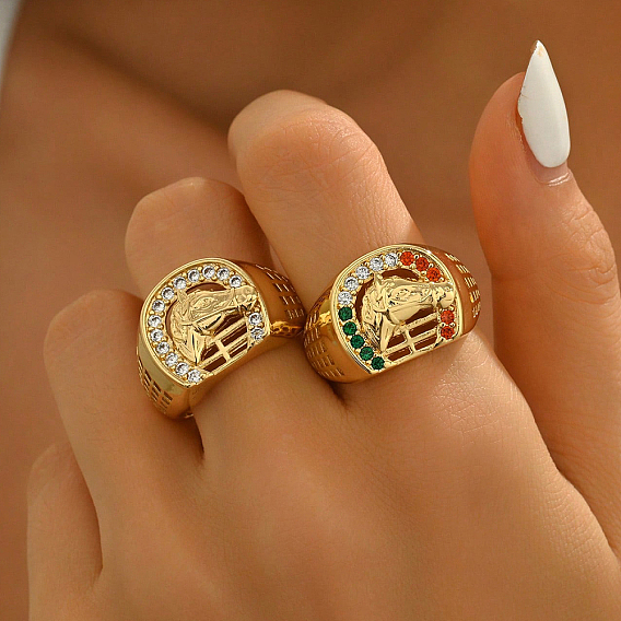 Женские кольца-пальцы в винтажном стиле из латуни с микропаве из кубических цирконов, лошадь, реальный 18 k позолоченный