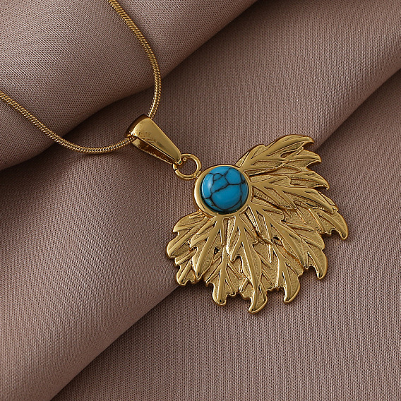 316 Женские ожерелья из хирургической нержавеющей стали с подвеской в виде подсолнуха из синтетической бирюзы, глубокое синее небо