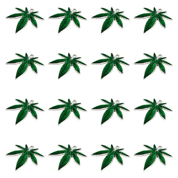 16 шт. Подвески из сплава эмали, форма листа, зелёные