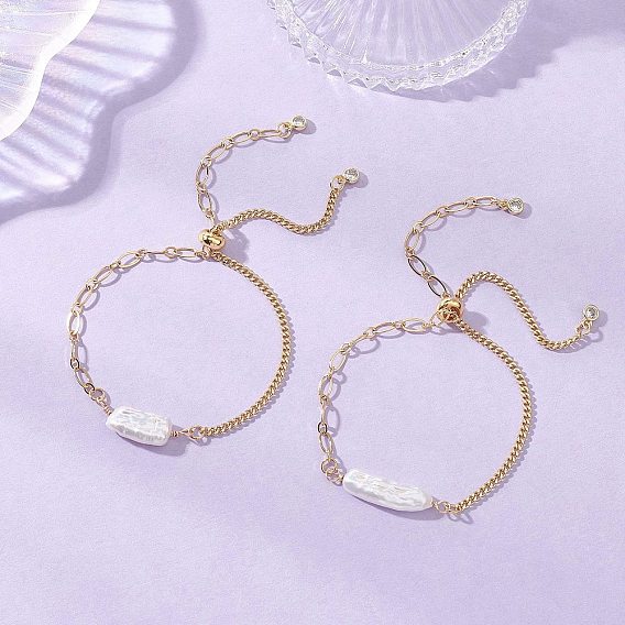 Браслеты-слайдеры из натуральных бусин жемчуга кеши, Браслеты из латуни в виде цепочек якорного и фигаро для женщин