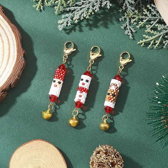 3Pcs Glass Pendant Decorations, Santa Claus, with Iron