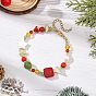 Christmas Gemstone and Natural Pearl Beaded Bracelets for Women, with Natural Shell, Golden, Mixed Dyed and Undyed