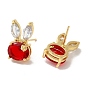 Rack Plating Real 18K Gold Plated Brass Rabbit Stud Earrings, with Glass, Long-Lasting Plated, Lead Free & Cadmium Free