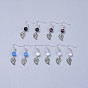 Brass Dangle Earrings, with Iron Findings, Cat Eye Beads and Alloy Charms, Leaf