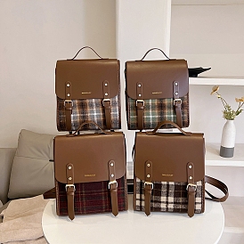 British Style DIY Imitation Leather Lady Bag Making Kits, Handmade Tartan Backpack Bags Sets for Beginners