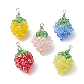 5шт. гальванизированные стеклянные подвески в виде клубники, с золотой медной проволокой, граненые