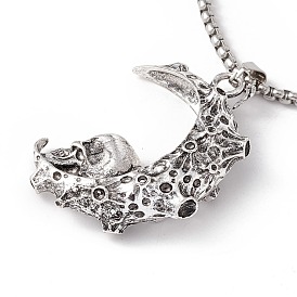 Alloy Crescent Moon with Skull Pendant Necklace with 304 Stainless Steel Box Chains, Gothic Jewelry for Men Women
