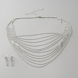 Комплекты из серег-гвоздиков и многослойных ожерелий из сплава стразов для женщин