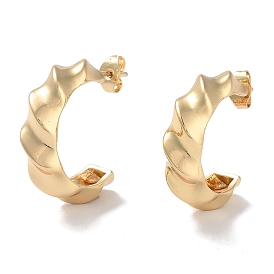 Brass Twist Half Round Stud Earrings, Half Hoop Earrings, Long-Lasting Plated