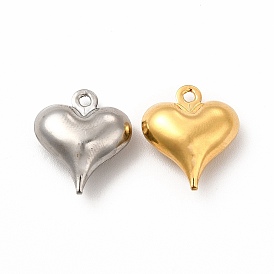 304 Stainless Steel Pendants, Puffed Heart Charm