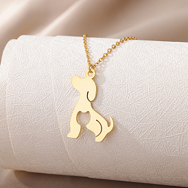 Charming Cartoon Dog Collar Necklace in 18k Stainless Steel Fashion Jewelry
