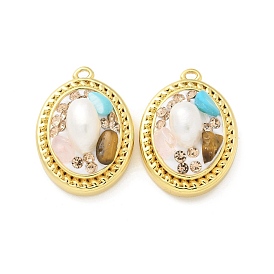 Подвески из натурального тигрового глаза, культивированного пресноводного жемчуга и окрашенных ракушек, латунные овальные подвески со стразами