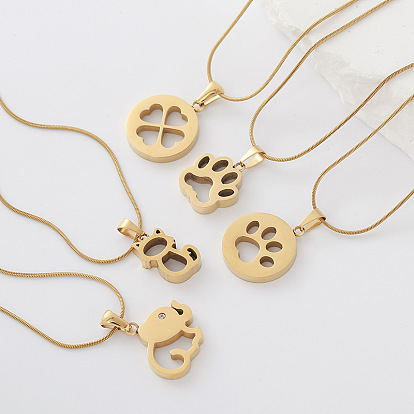 304 collares con colgante de acero inoxidable para mujer, dorado