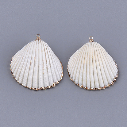 Electroplate Sea Shell Pendants, with Brass Findings, Golden