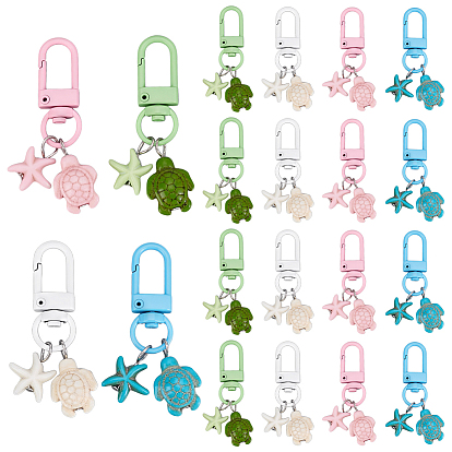 20 pièces 4 couleurs tortue et étoile de mer décorations pendentifs en turquoise synthétique, fermoirs alliage pivotantes