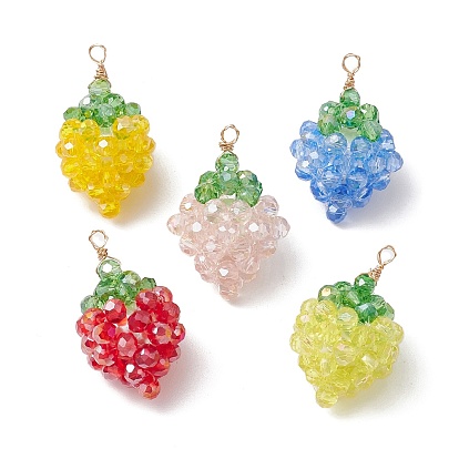 5шт. гальванизированные стеклянные подвески в виде клубники, с золотой медной проволокой, граненые