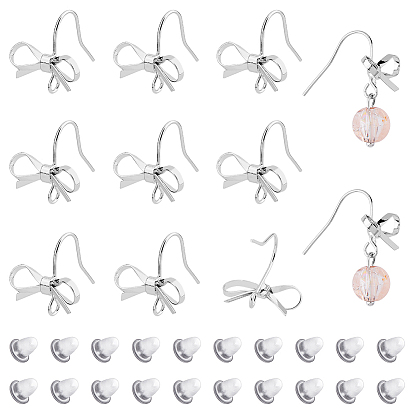 24шт. латунные крючки для сережек в форме банта, проволока для ушей с бантиком, с вертикальными петлями, с 40 пластиковыми ушными гайками