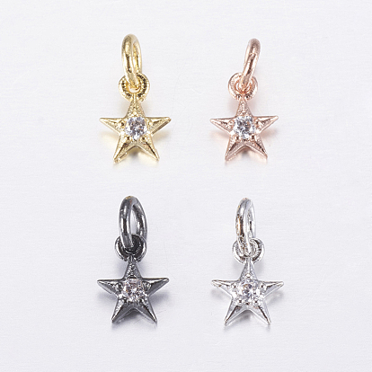 Brass Micro Pave Cubic Zirconia Charms, Star