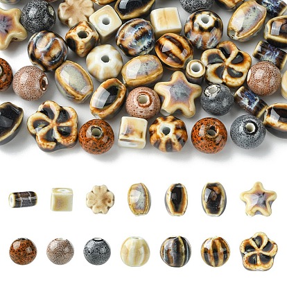 56pcs 14 styles de perles en porcelaine faites à la main, fantaisie porcelaine émaillée antique