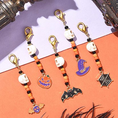 Хэллоуин тема сплава эмали кулон украшения, с крашеной синтетической бирюзой и стеклянными бусинами, застежками-клешнями