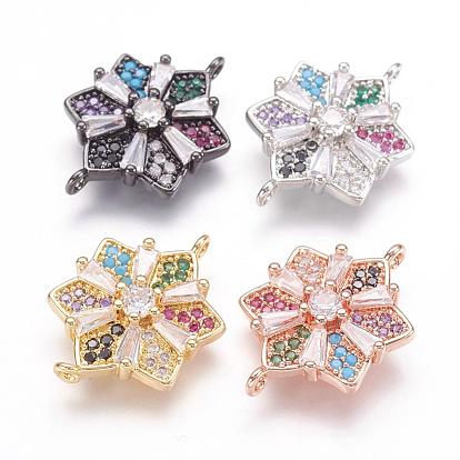 Brass Micro Pave Cubic Zirconia Links, Flower