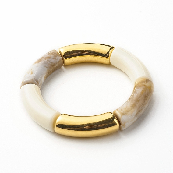 Klobiges Stretcharmband mit gebogenen Röhrenperlen, ccb Armband aus Kunststoff & Acryl Edelsteinimitation