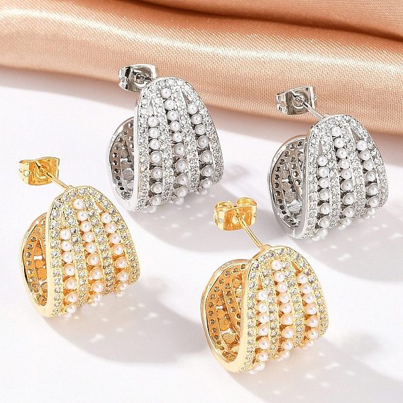 Латунь серьги стержня, с жемчужными бусинами из абс-пластика, без свинца и без кадмия, долговечный