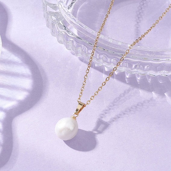 Подвеска из натурального барочного жемчуга кеши 304 Цепочка из нержавеющей стали, белые