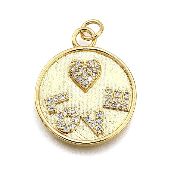 Стойка металлическая латунная микропрофилированная кубическая циркония подвески, плоский круглый с сердцем и слова любви, с целью перехода в кольце, без кадмия и без свинца, долговечный