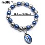 Religion Virgin Charm Alloy and Plastic Round Beaded Stretch Bracelets, Platinum