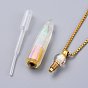 Electroplate Natural Quartz Crystal Perfume Bottle Pendant Necklaces, with 304 Stainless Steel Box Chains and Plastic Dropper, Faceted, Bullet