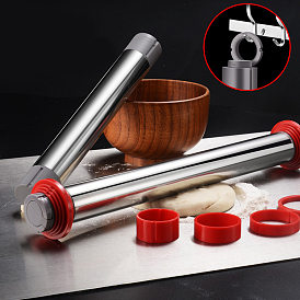 Adjustable Carben Steel & Plastic Rolling Pin, with Thickness Rings, Dough Roller for Baking Pastry Pizza Cookies, Kitchen Tool