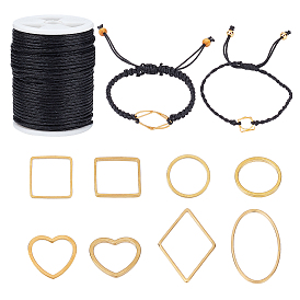 PandaHall Elite DIY Cord Bracelets Making Kit, Including Waxed Cotton Cords, 304 Stainless Steel & Brass Linking Rings