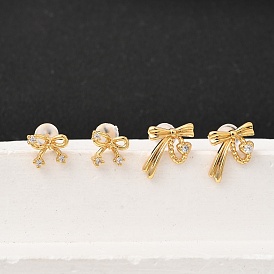 Серьги-гвоздики с бантом из латуни с микропаве из прозрачных кубических цирконий, с 316 хирургическим стержнем из нержавеющей стали, без никеля 