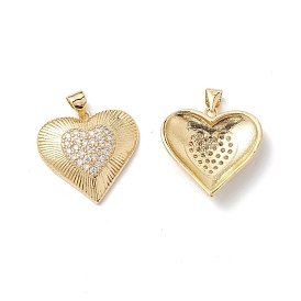Rack Plating Brass Pendants, with Cubic Zirconia, Heart Charm, Cadmium Free & Lead Free, Long-Lasting Plated