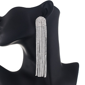 Sparkling Tassel Earrings for Women - Long Chain, Shimmering Diamonds, Dramatic Stage-worthy Design (E786)